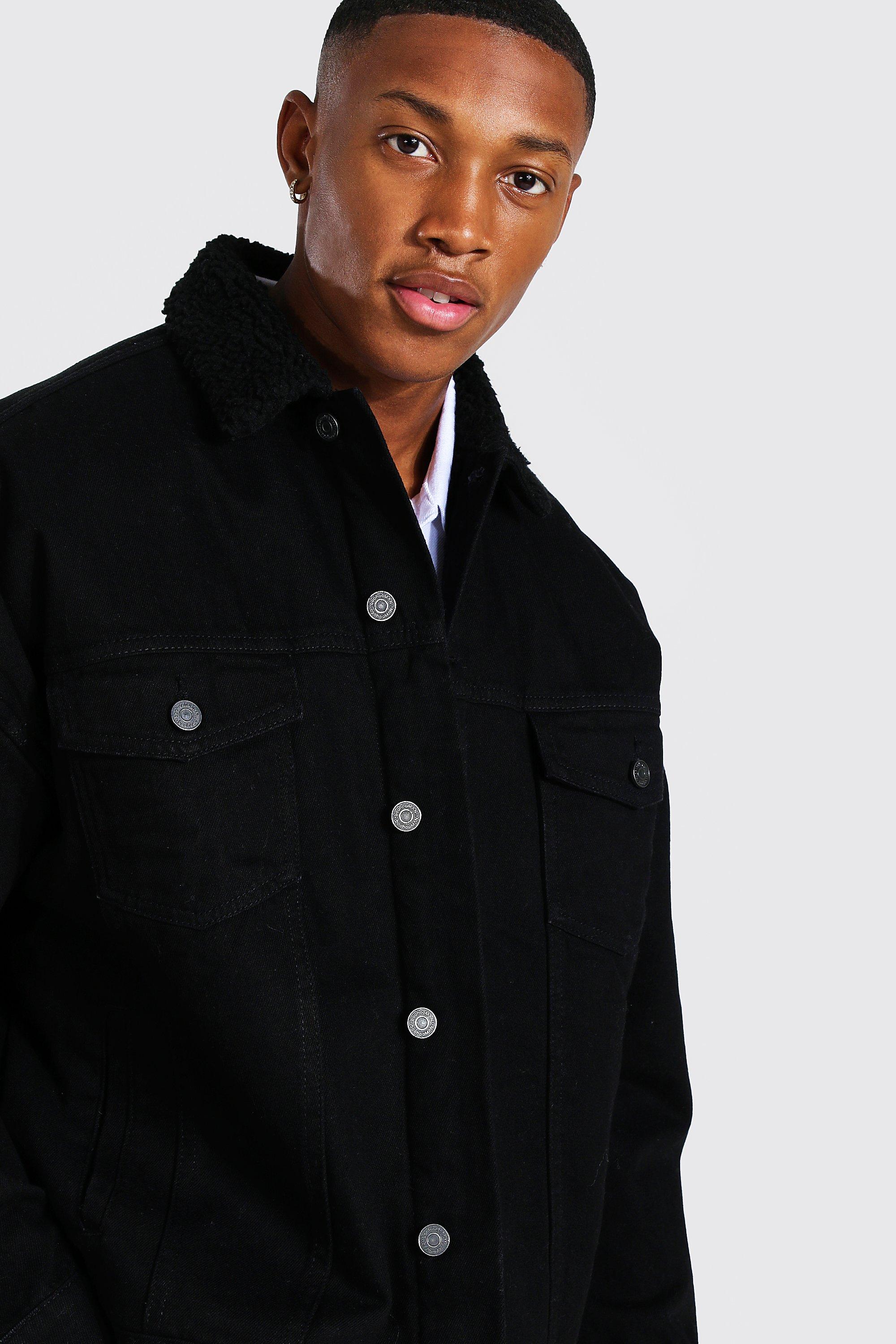 Borg lined clearance denim jacket black